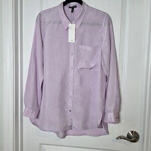 NWT Eileen Fisher Light Purple Lilac Silk Button Up Blouse Medium